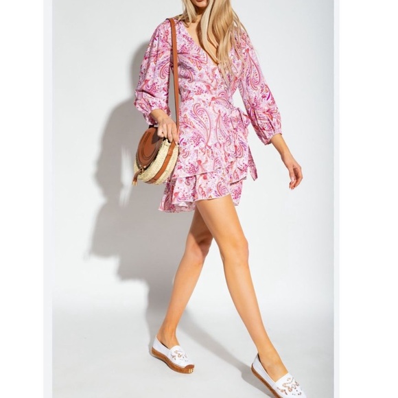 Melissa Odabash Pink Paisley Floral Motif Print Viscose Tabitha WrapDress NWOT L - Picture 3 of 16